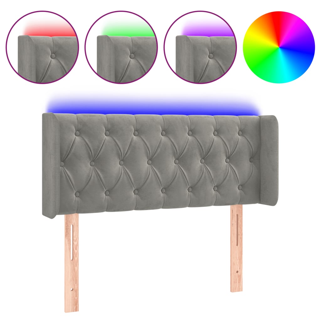 világosszürke bársony LED-es fejtámla 103 x 16 x 78/88 cm