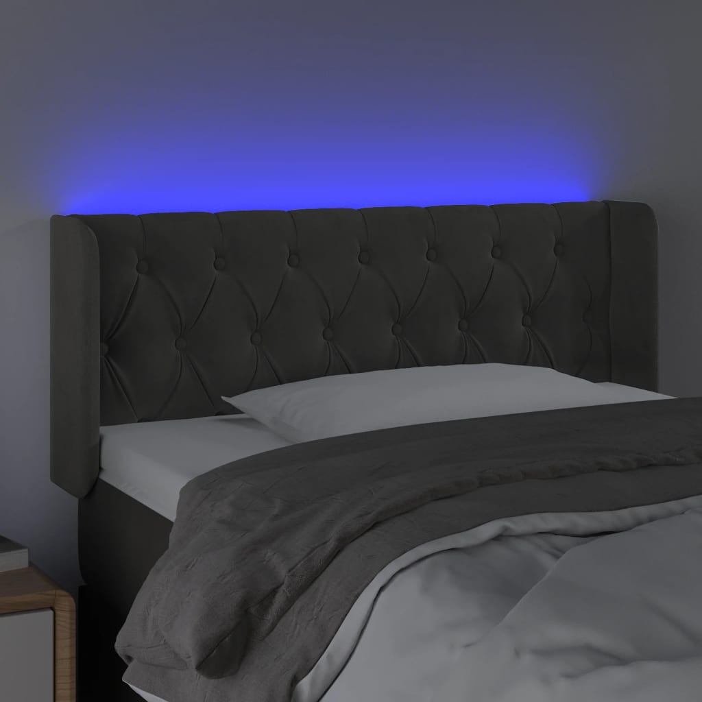 sötétszürke bársony LED-es fejtámla 103 x 16 x 78/88 cm