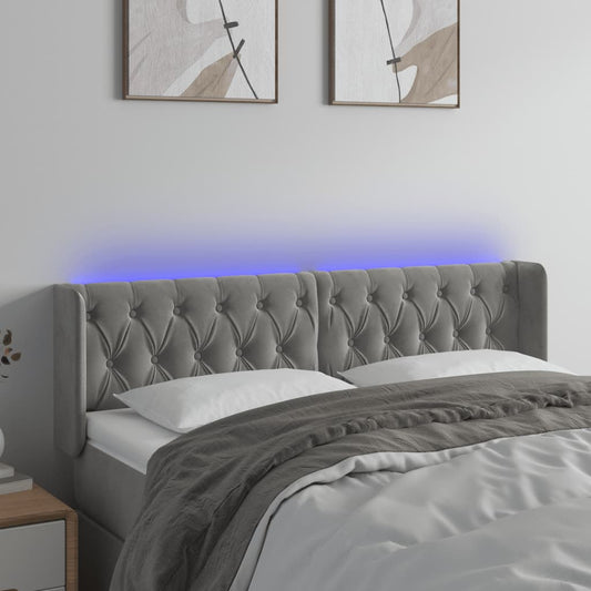 világosszürke bársony LED-es fejtámla 147 x 16 x 78/88 cm