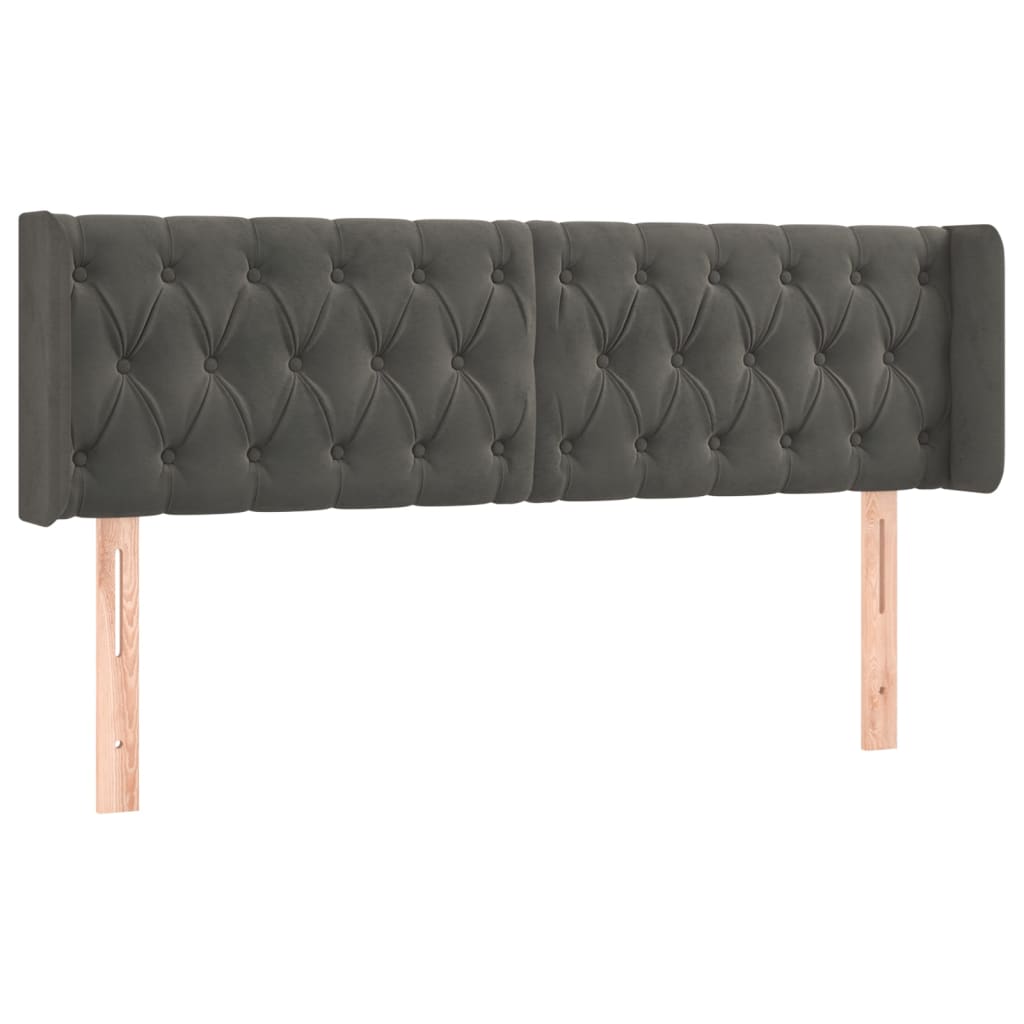 sötétszürke bársony LED-es fejtámla 147 x 16 x 78/88 cm