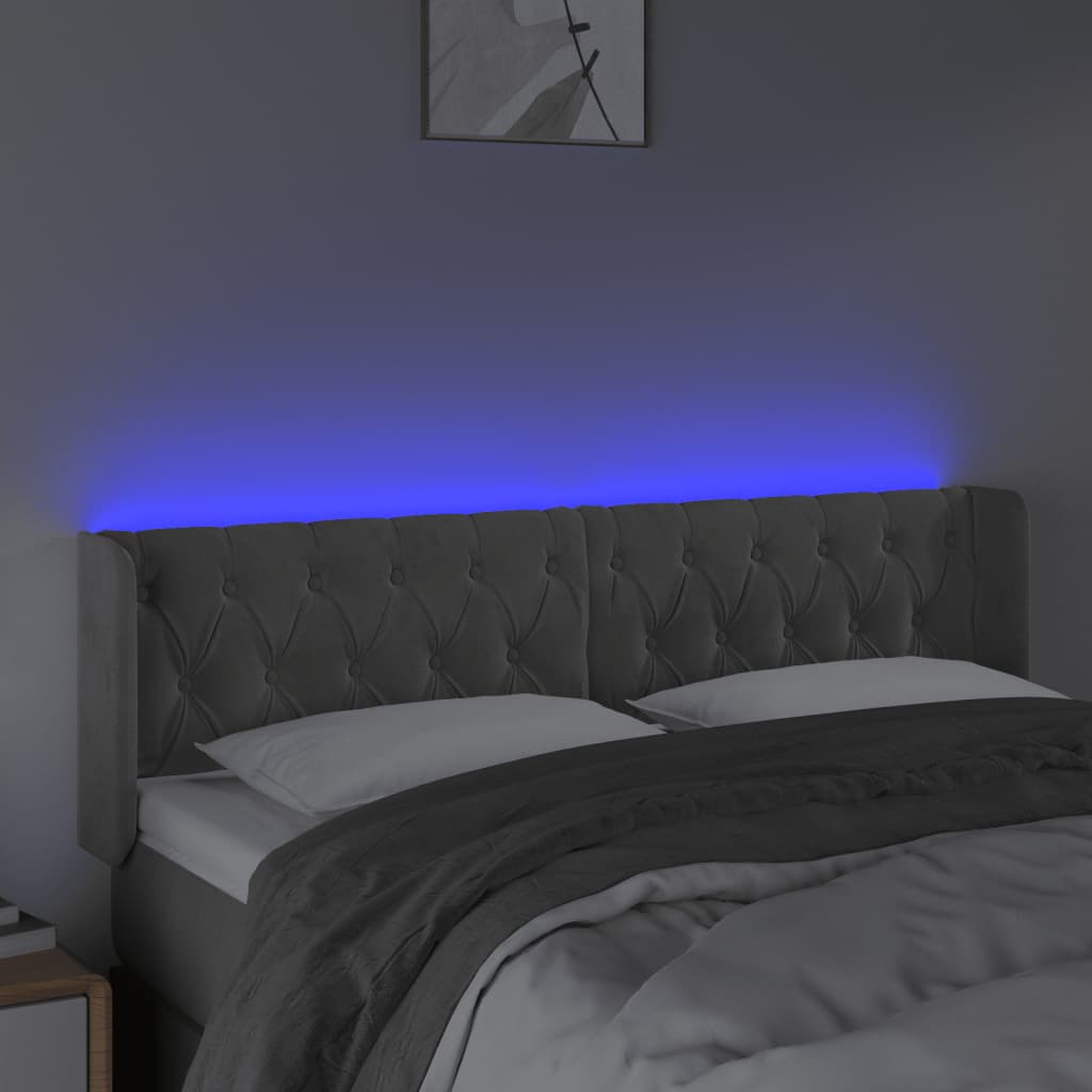 világosszürke bársony LED-es fejtámla 163 x 16 x 78/88 cm