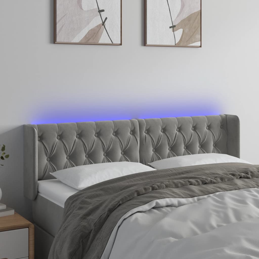 világosszürke bársony LED-es fejtámla 163 x 16 x 78/88 cm