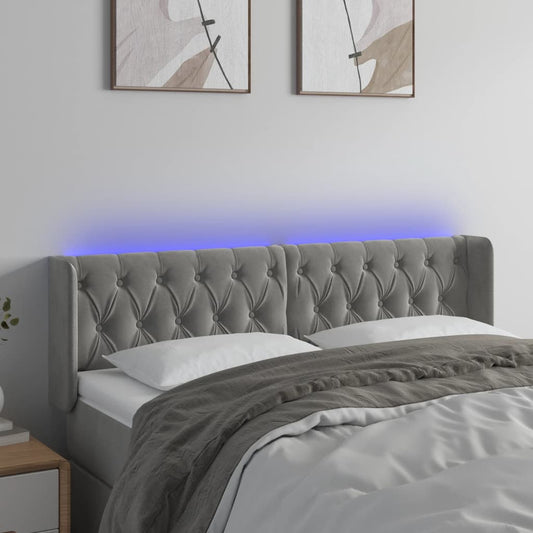 világosszürke bársony LED-es fejtámla 163 x 16 x 78/88 cm