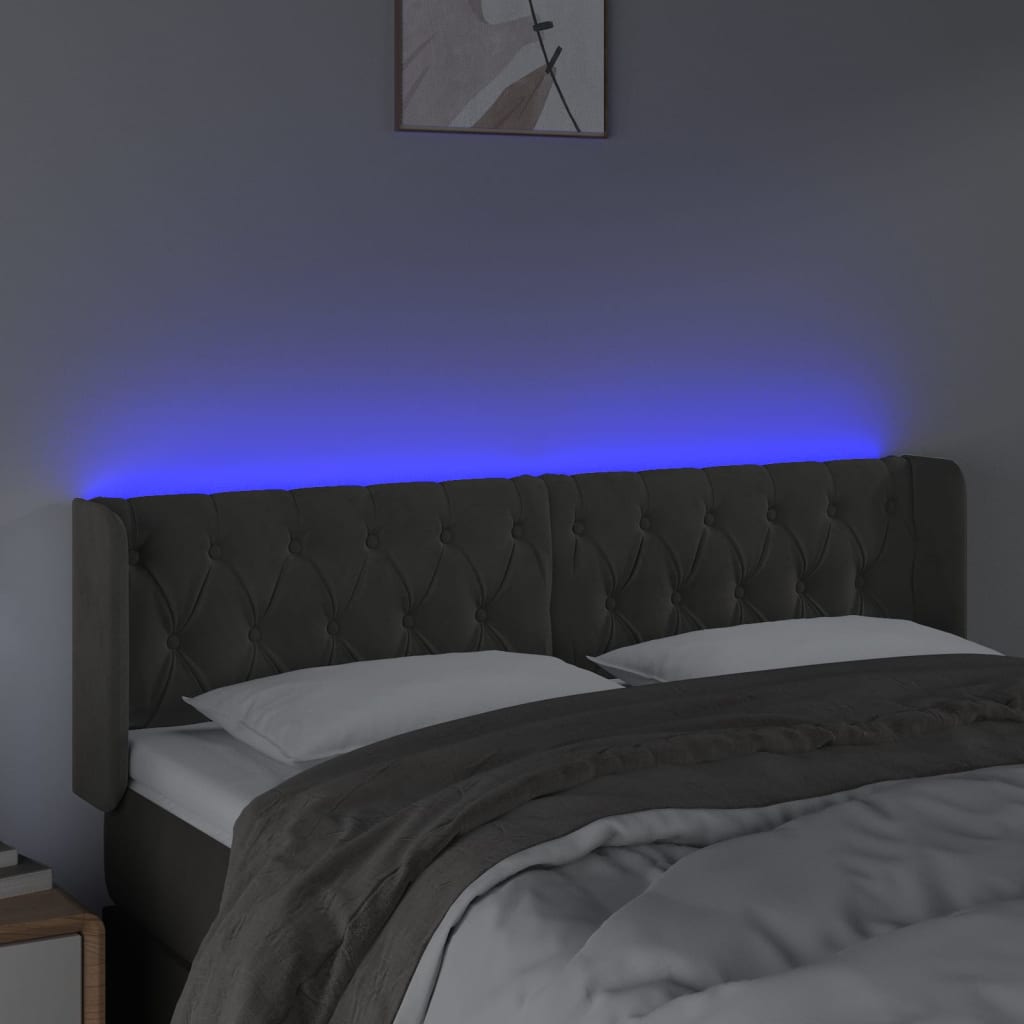 sötétszürke bársony LED-es fejtámla 163 x 16 x 78/88 cm