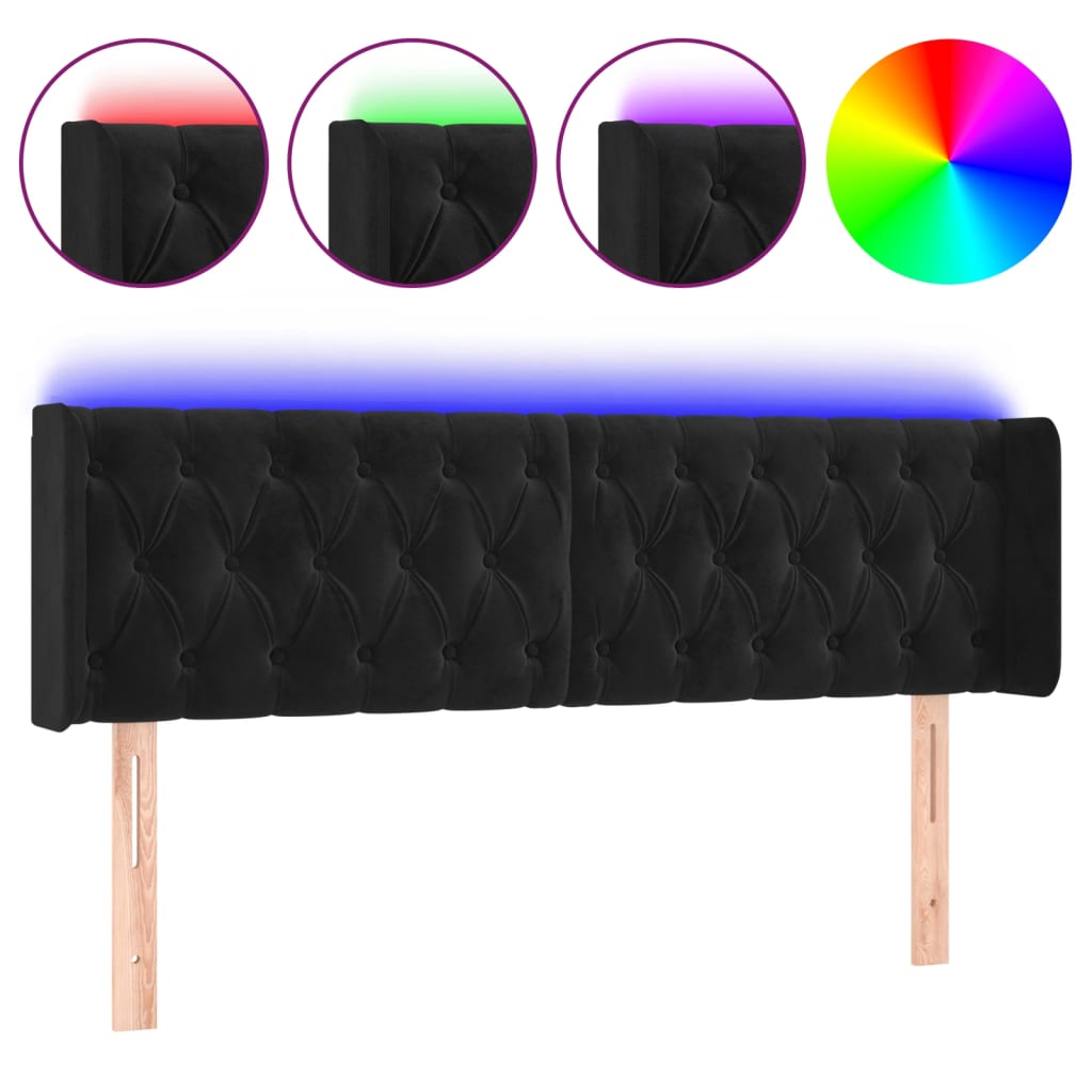 fekete bársony LED-es fejtámla 163 x 16 x 78/88 cm