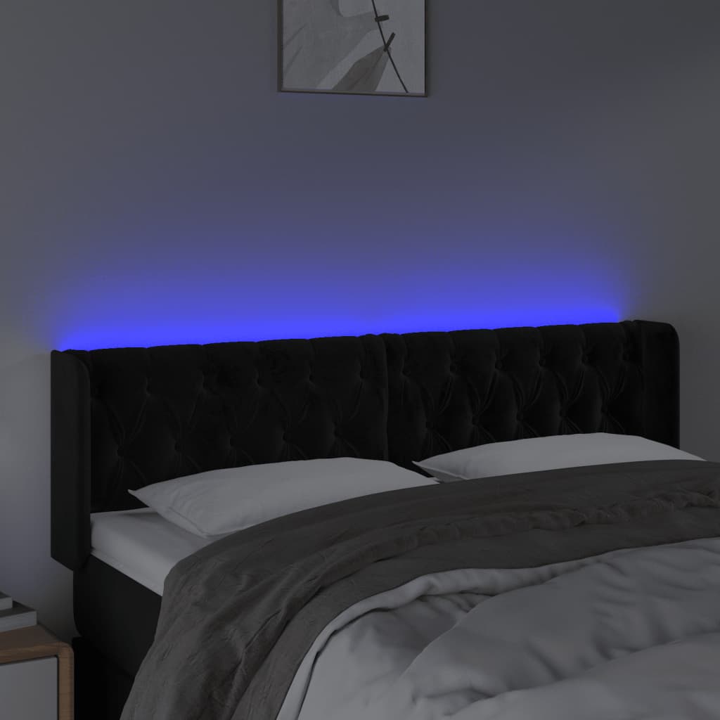 fekete bársony LED-es fejtámla 163 x 16 x 78/88 cm
