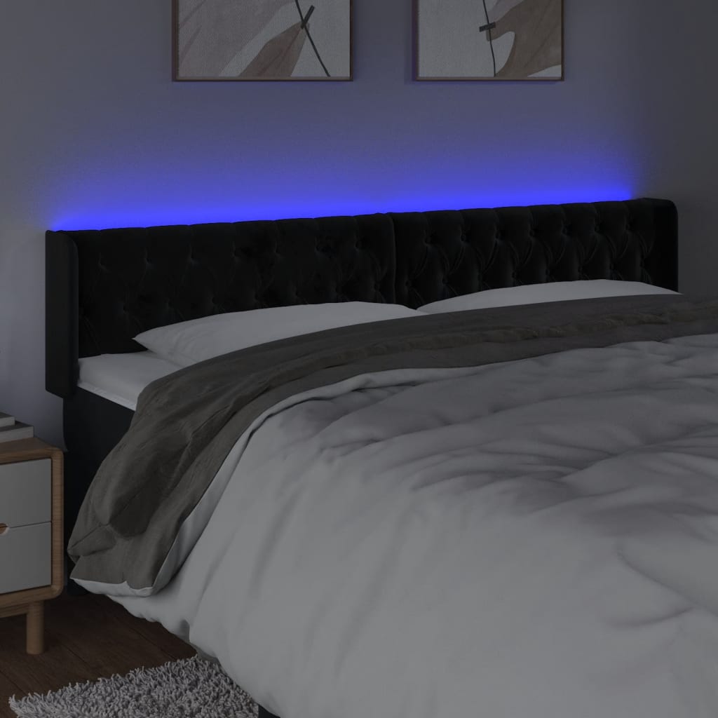 fekete bársony LED-es fejtámla 183 x 16 x 78/88 cm