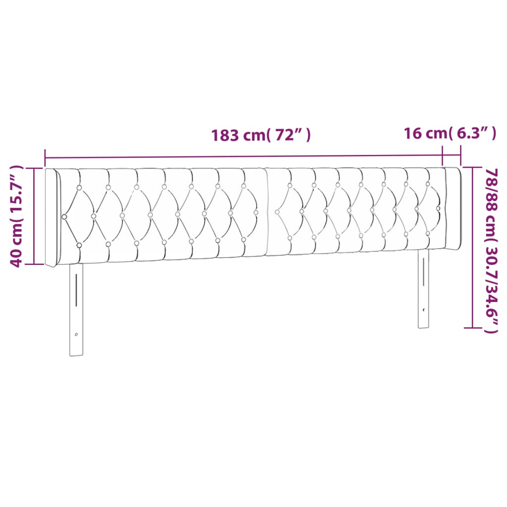 fekete bársony LED-es fejtámla 183 x 16 x 78/88 cm