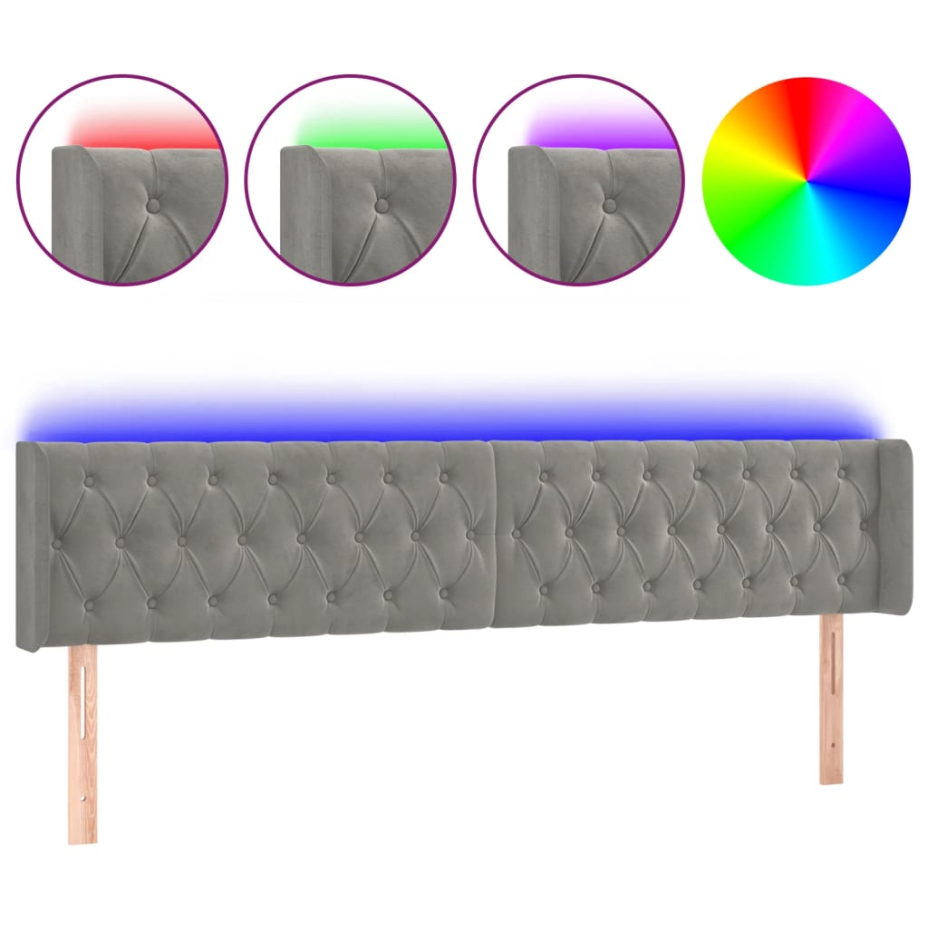 világosszürke bársony LED-es fejtámla 203 x 16 x 78/88 cm