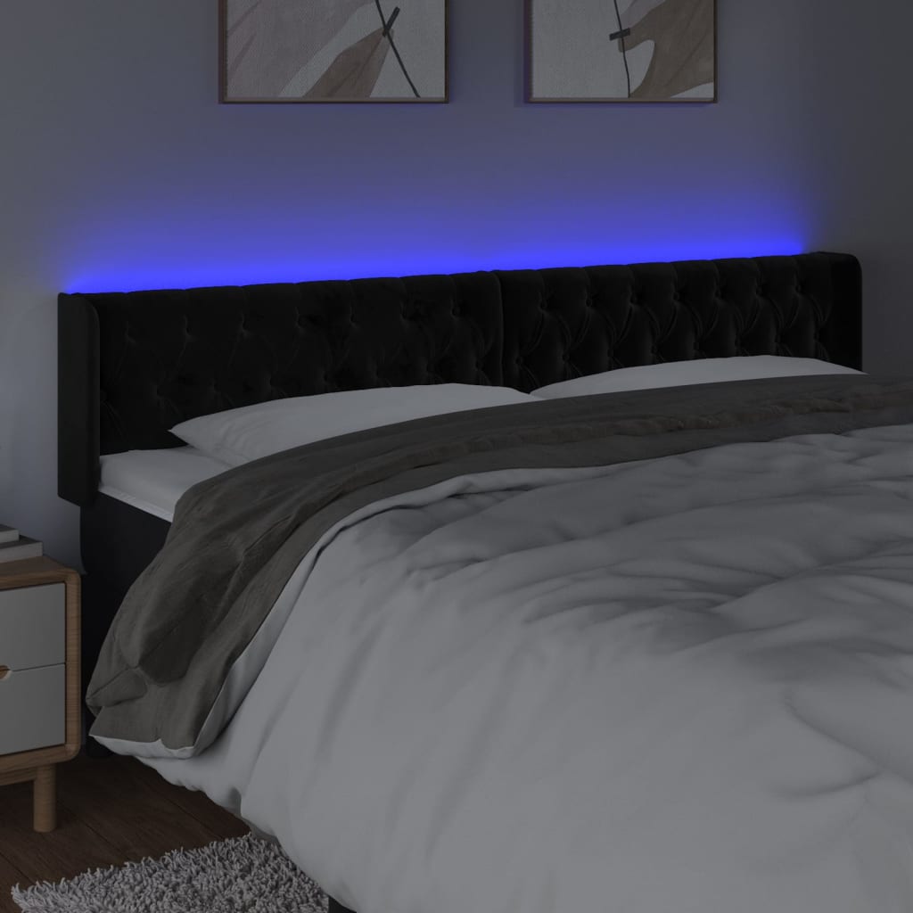 fekete bársony LED-es fejtámla 203 x 16 x 78/88 cm