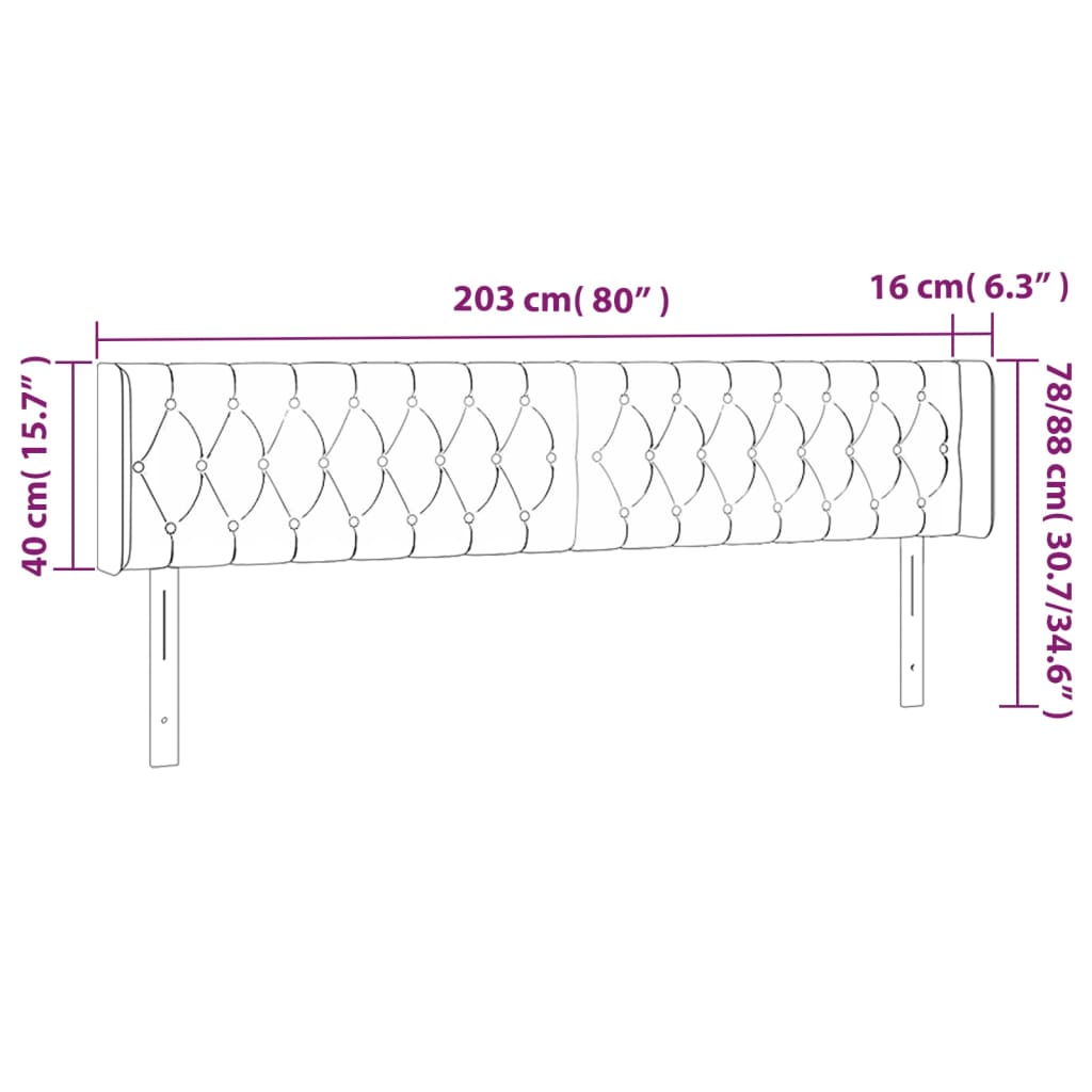fekete bársony LED-es fejtámla 203 x 16 x 78/88 cm