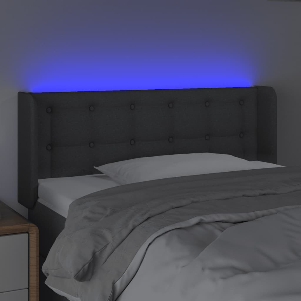 sötétszürke szövet LED-es fejtámla 93 x 16 x 78/88 cm