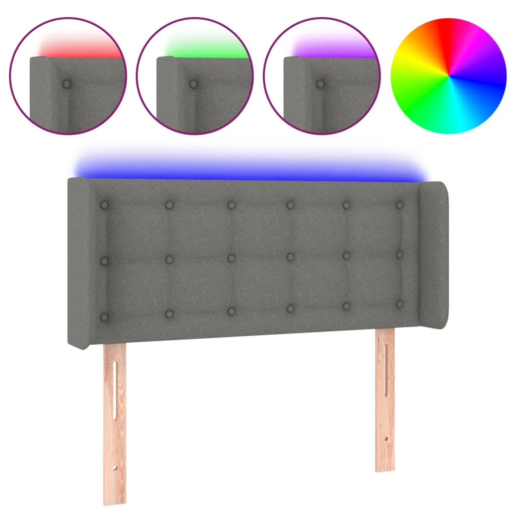 sötétszürke szövet LED-es fejtámla 103 x 16 x 78/88 cm