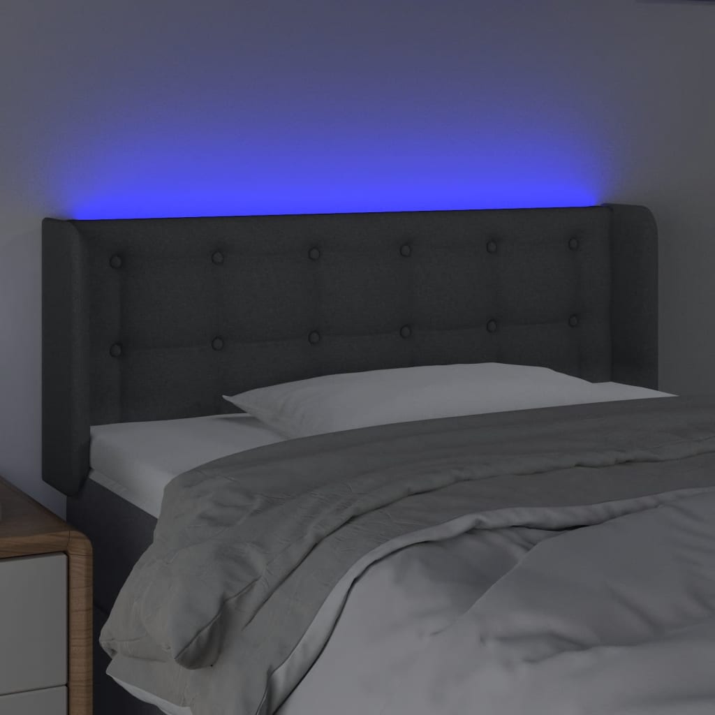 sötétszürke szövet LED-es fejtámla 103 x 16 x 78/88 cm