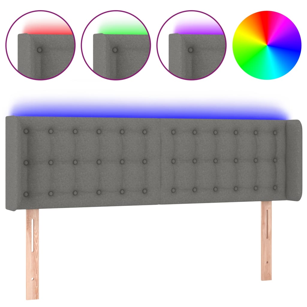 sötétszürke szövet LED-es fejtámla 147 x 16 x 78/88 cm