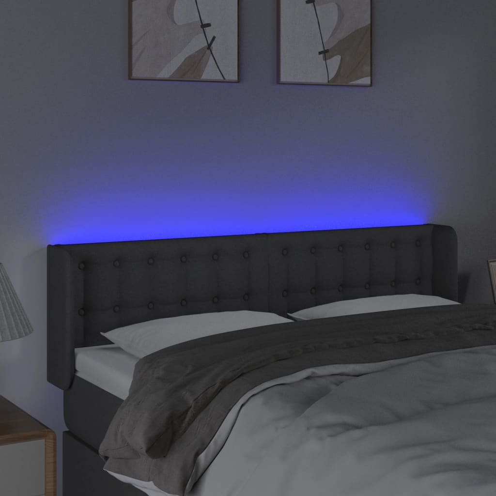 sötétszürke szövet LED-es fejtámla 147 x 16 x 78/88 cm