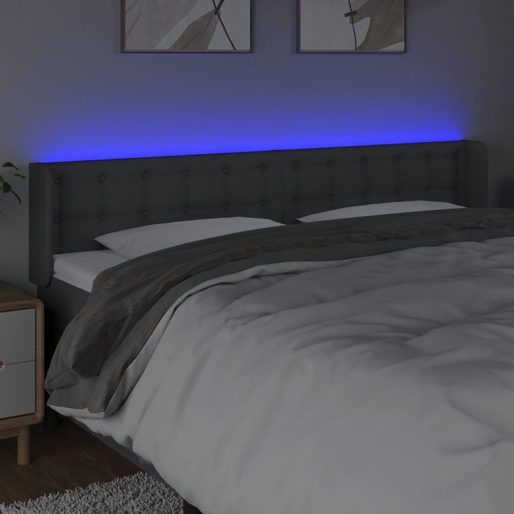 sötétszürke szövet LED-es fejtámla 163 x 16 x 78/88 cm