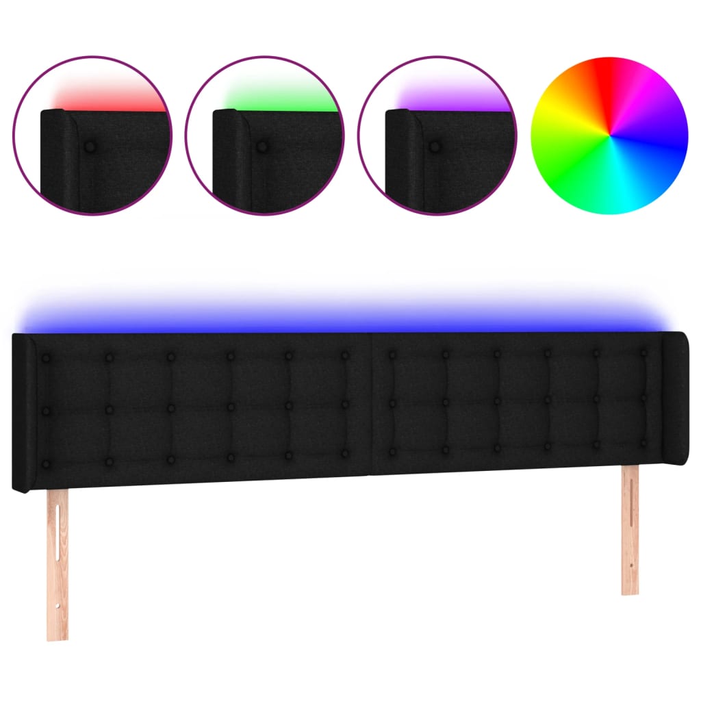 fekete szövet LED-es fejtámla 183 x 16 x 78/88 cm