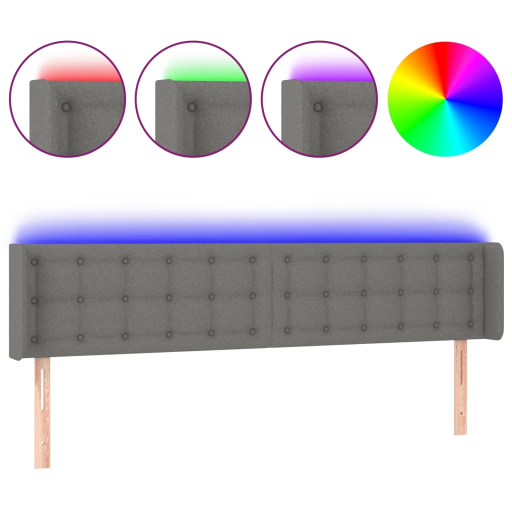 sötétszürke szövet LED-es fejtámla 203 x 16 x 78/88 cm