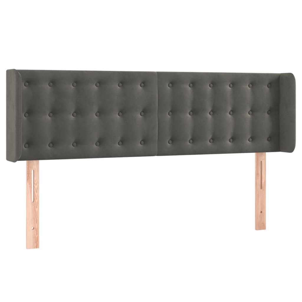 sötétszürke bársony LED-es fejtámla 147 x 16 x 78/88 cm