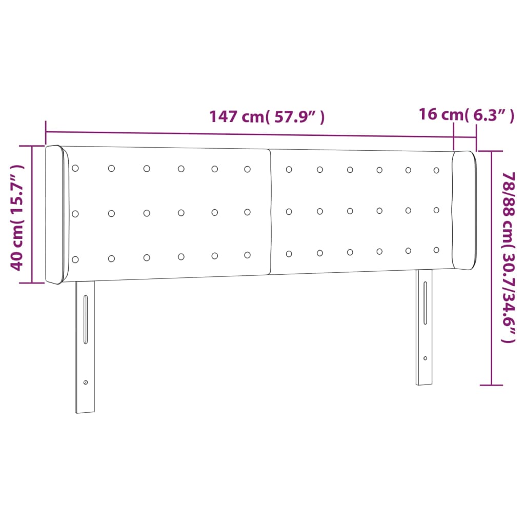 sötétszürke bársony LED-es fejtámla 147 x 16 x 78/88 cm