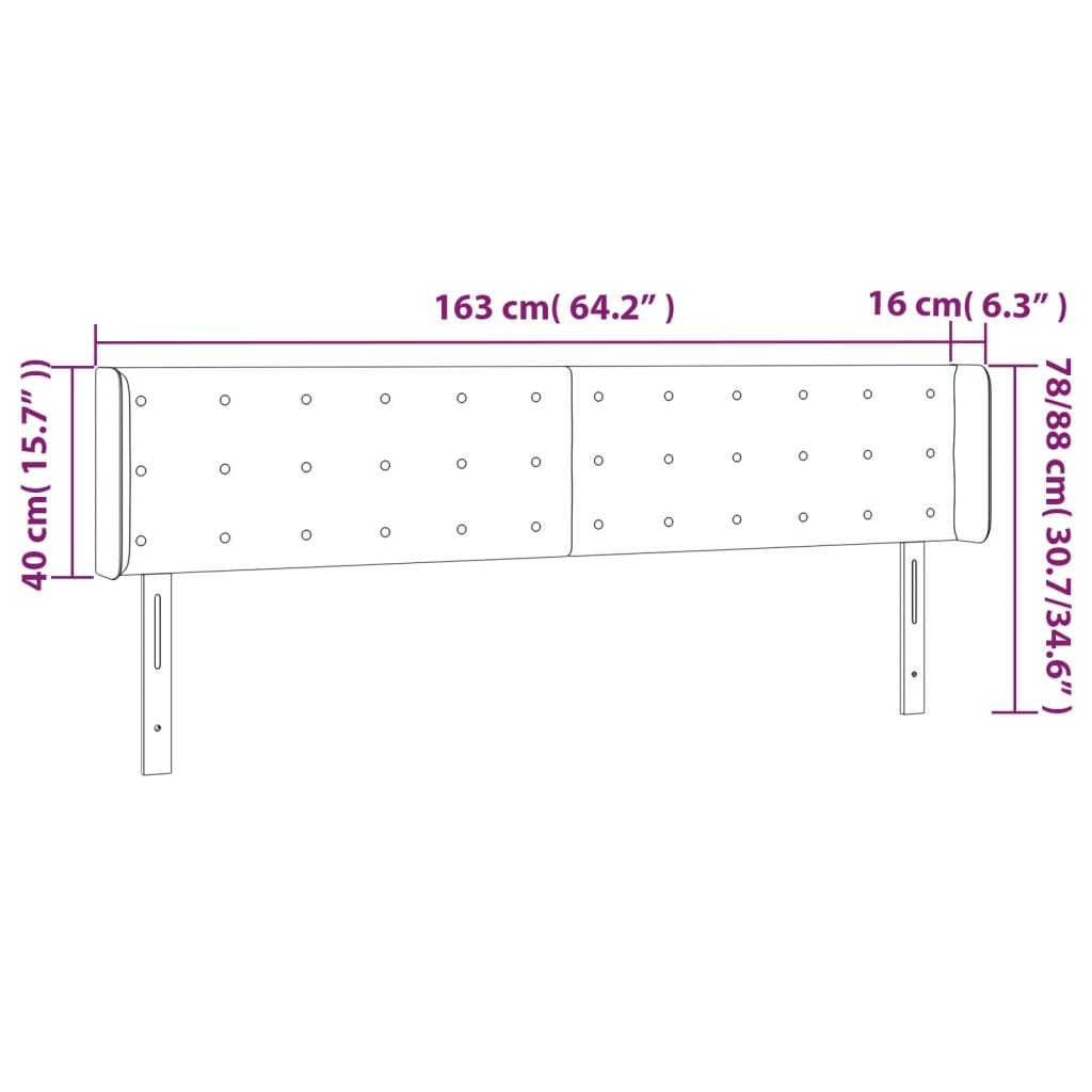 sötétszürke bársony LED-es fejtámla 163 x 16 x 78/88 cm