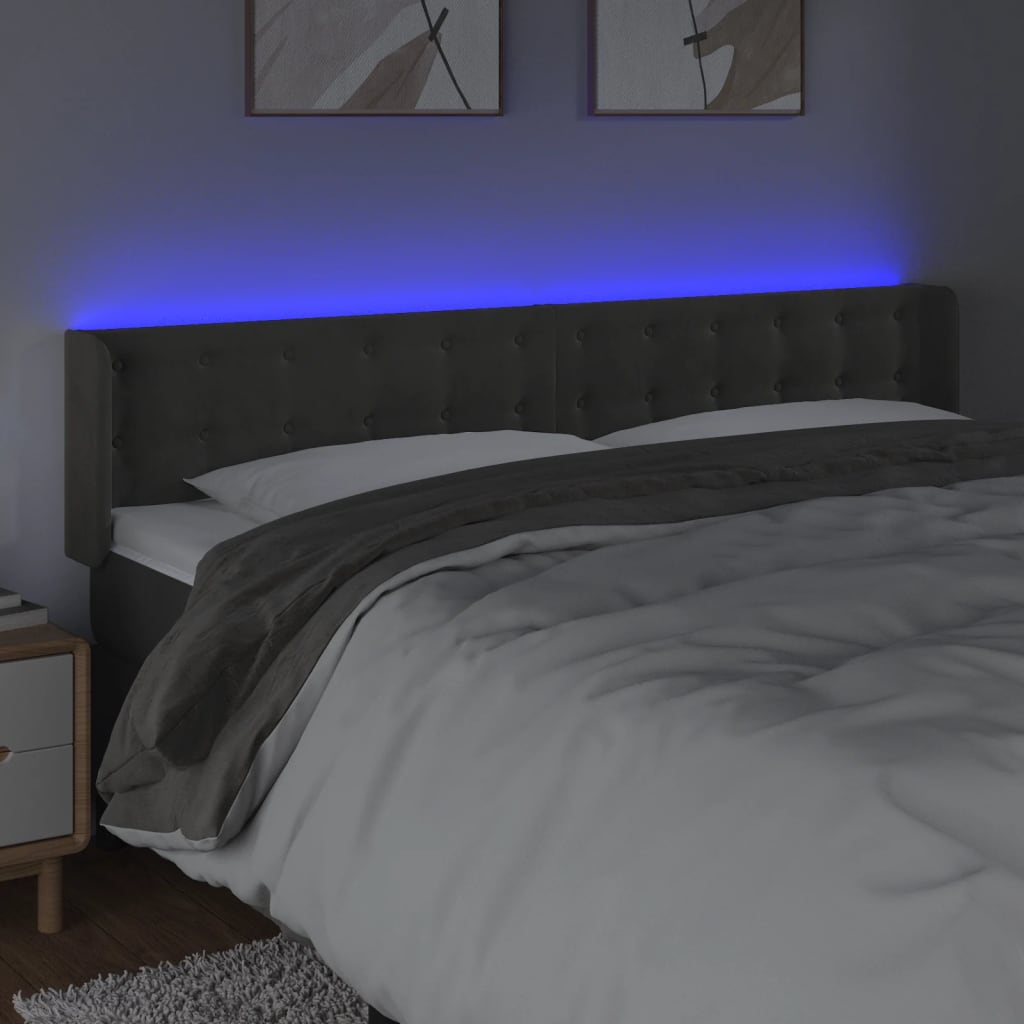 sötétszürke bársony LED-es fejtámla 183 x 16 x 78/88 cm