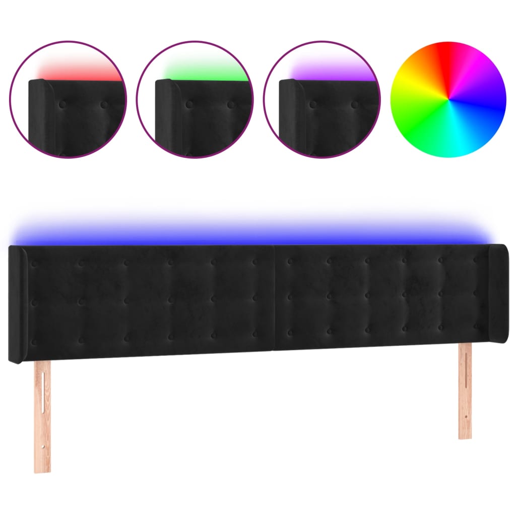 fekete bársony LED-es fejtámla 183 x 16 x 78/88 cm