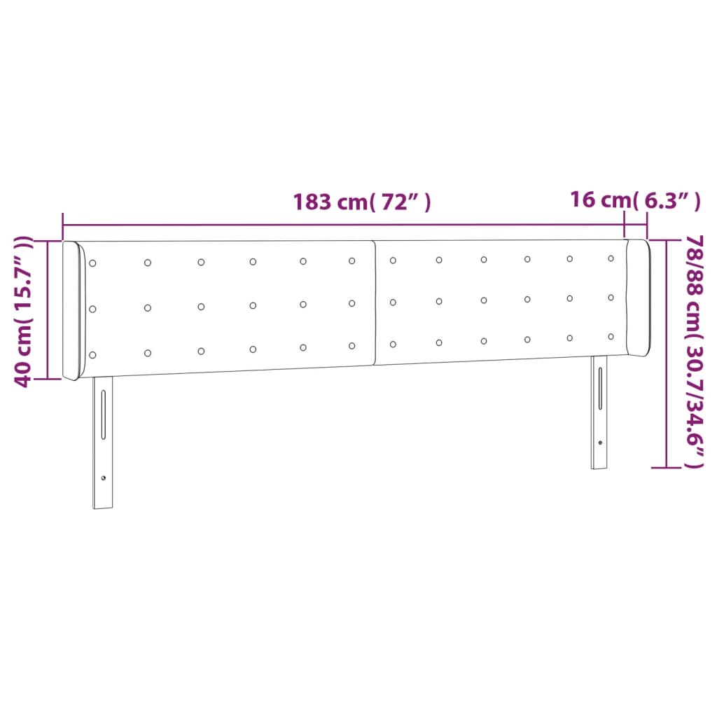 fekete bársony LED-es fejtámla 183 x 16 x 78/88 cm