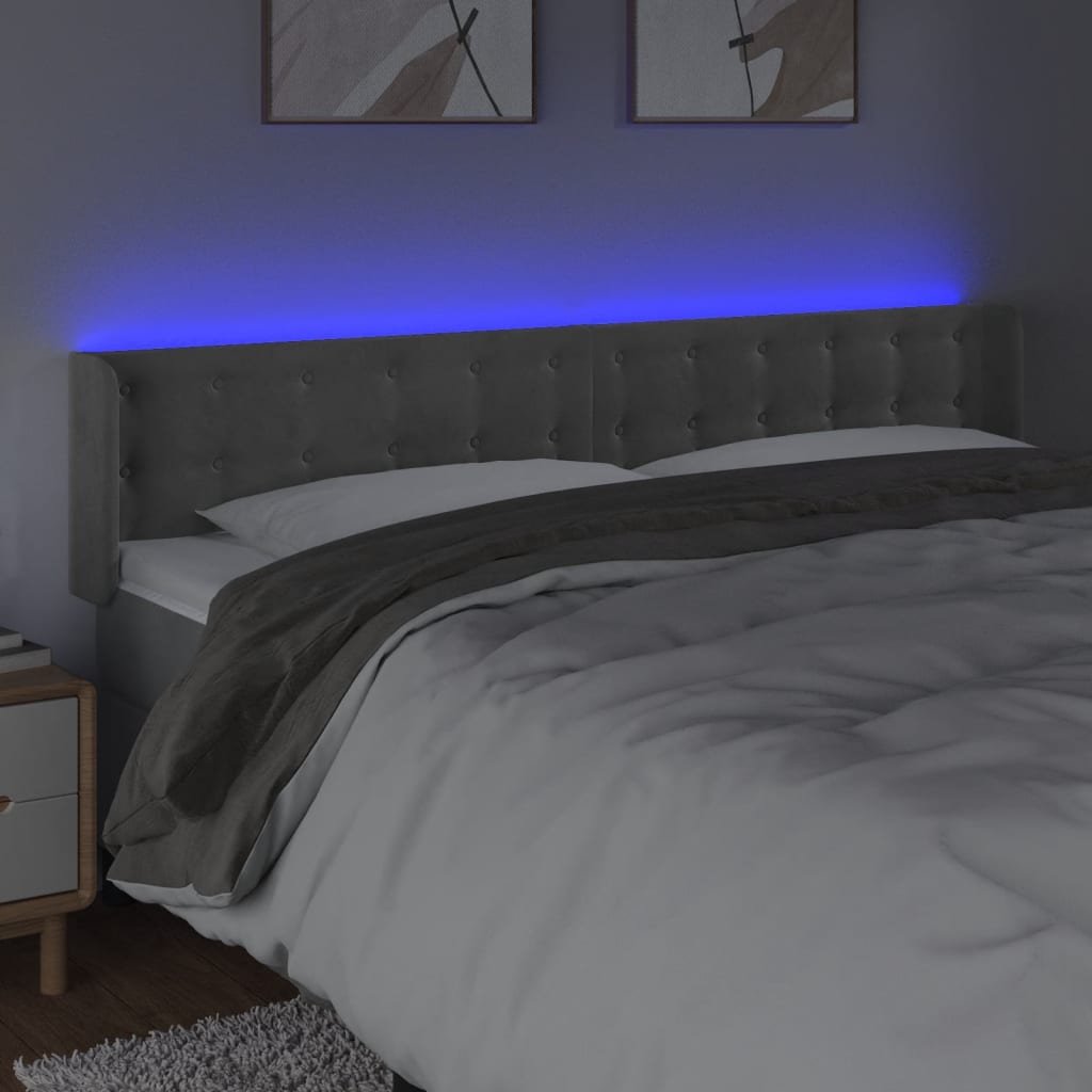 világosszürke bársony LED-es fejtámla 203 x 16 x 78/88 cm
