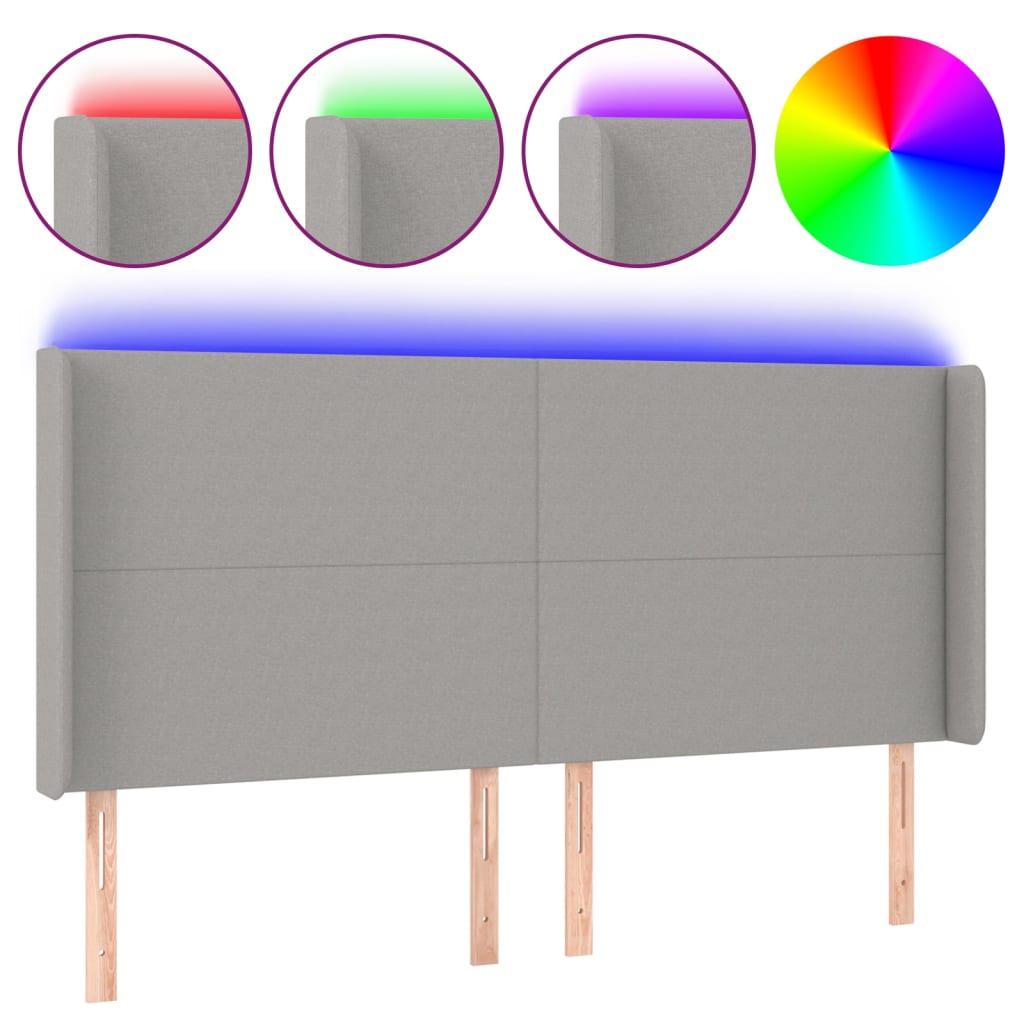 világosszürke szövet LED-es fejtámla 183x16x118/128 cm