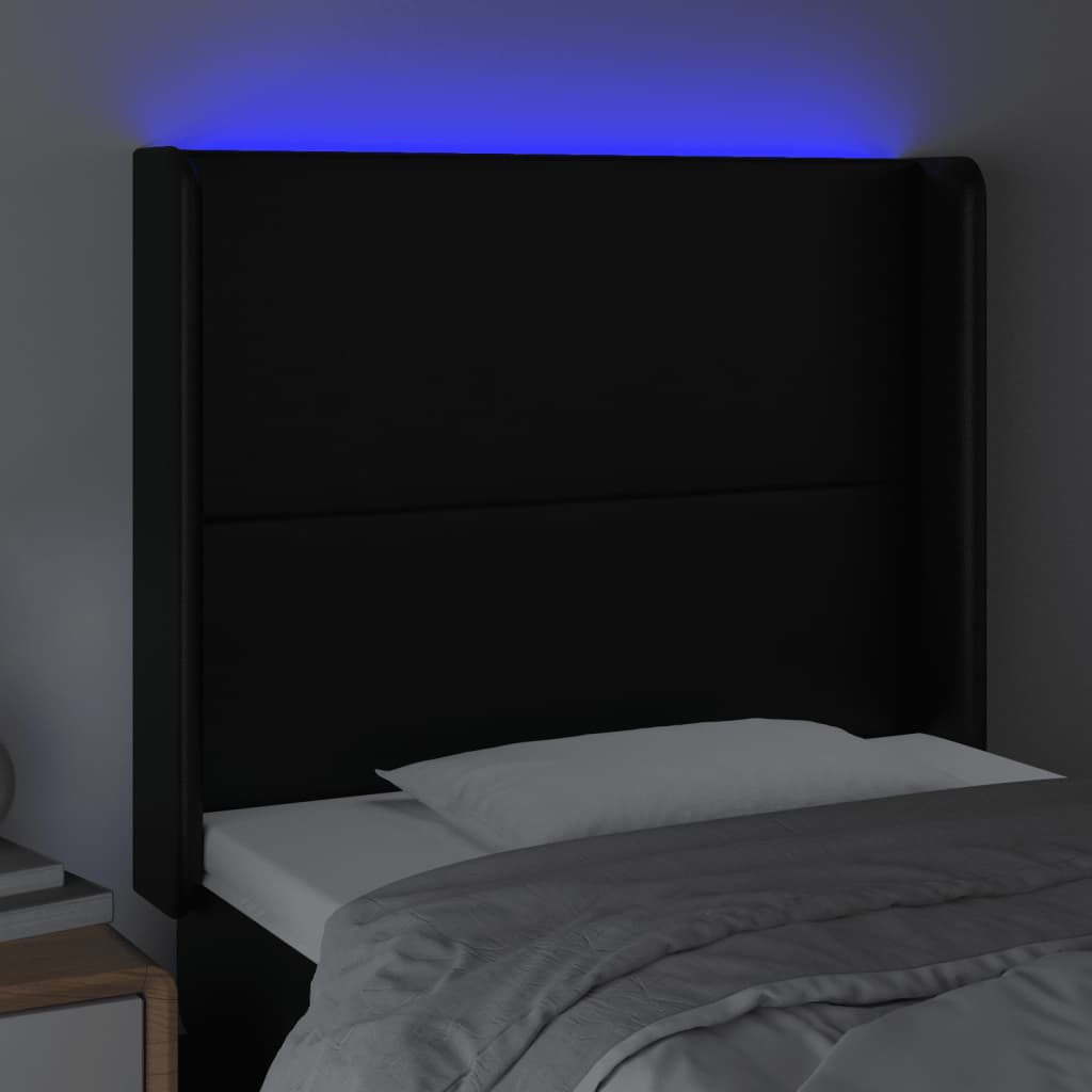 fekete műbőr LED-es fejtámla 83x16x118/128 cm