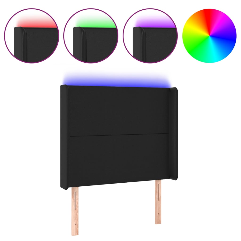 fekete műbőr LED-es fejtámla 93x16x118/128 cm