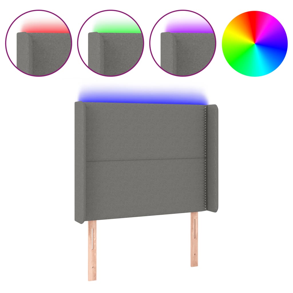 sötétszürke szövet LED-es fejtámla 103x16x118/128 cm