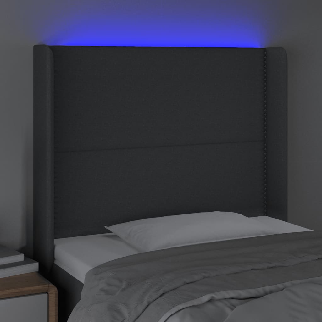 sötétszürke szövet LED-es fejtámla 103x16x118/128 cm