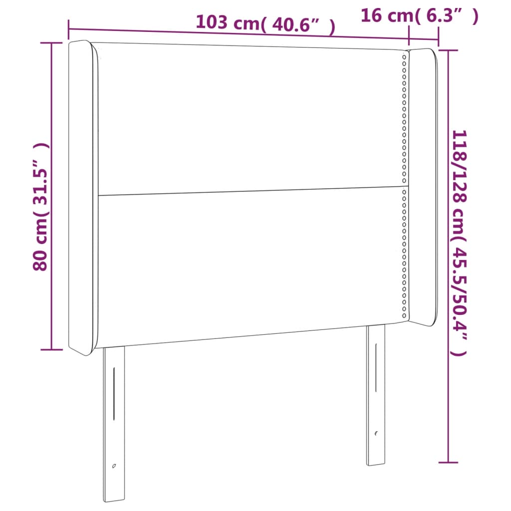 sötétszürke szövet LED-es fejtámla 103x16x118/128 cm