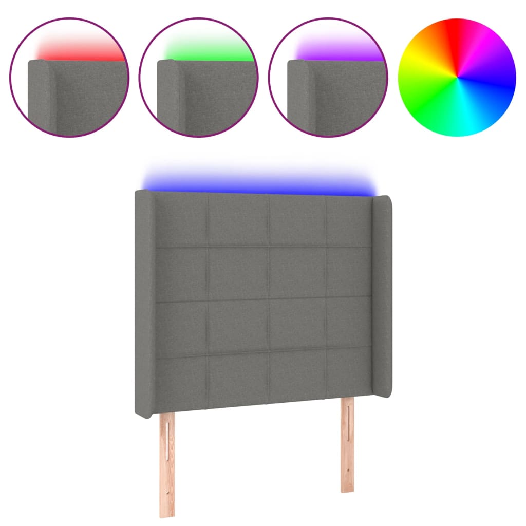 sötétszürke szövet LED-es fejtámla 103x16x118/128 cm