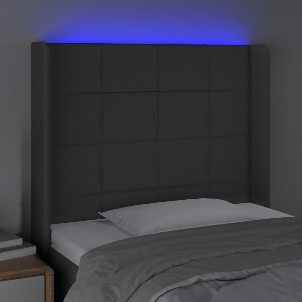 sötétszürke szövet LED-es fejtámla 103x16x118/128 cm
