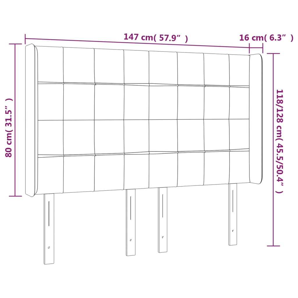 világosszürke szövet LED-es fejtámla 147x16x118/128 cm