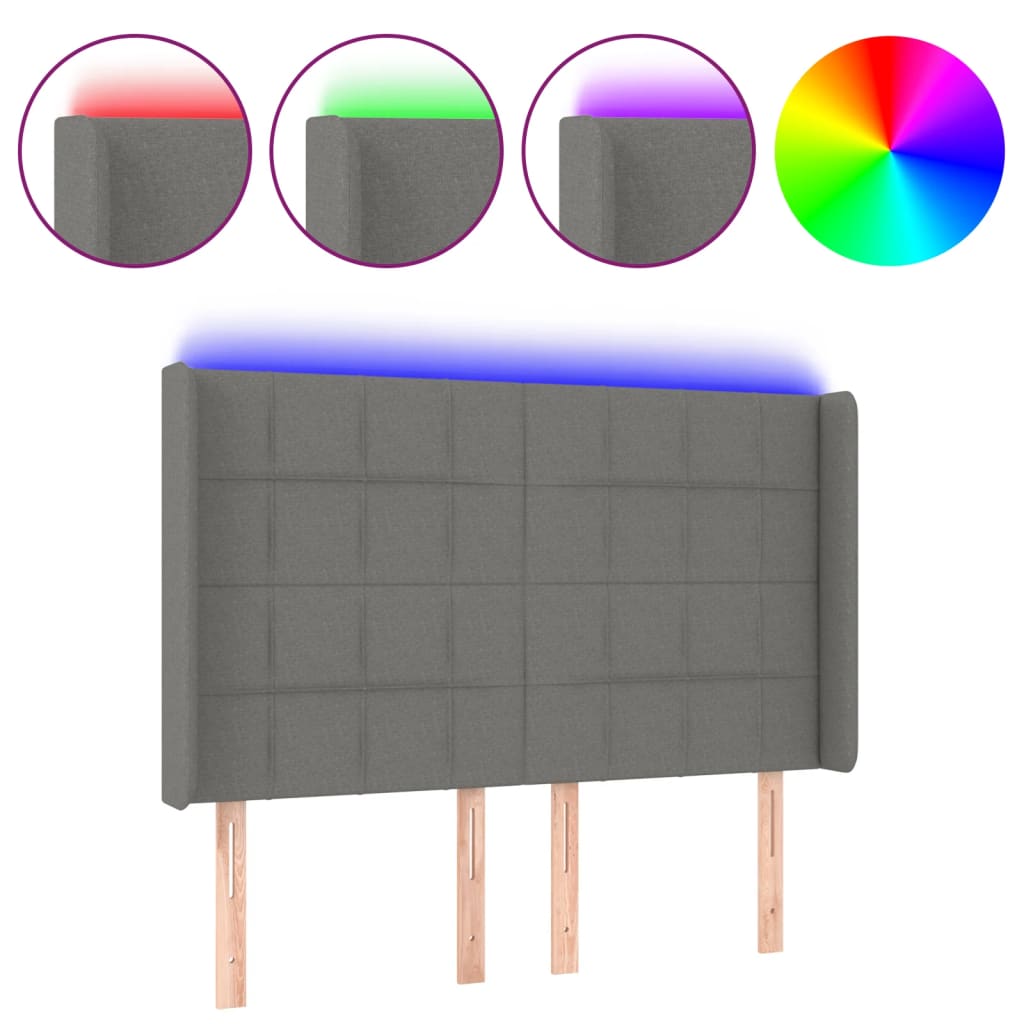 sötétszürke szövet LED-es fejtámla 147x16x118/128 cm