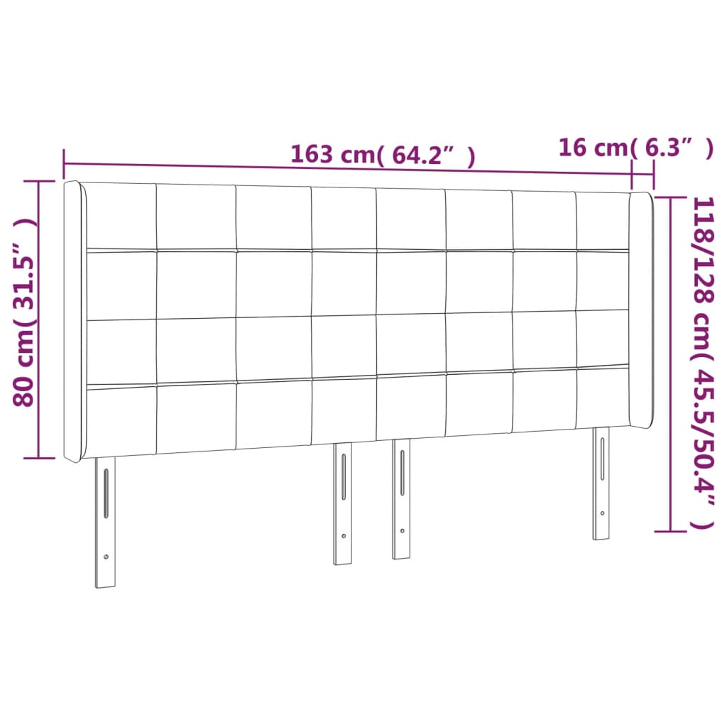 sötétszürke szövet LED-es fejtámla 163x16x118/128 cm