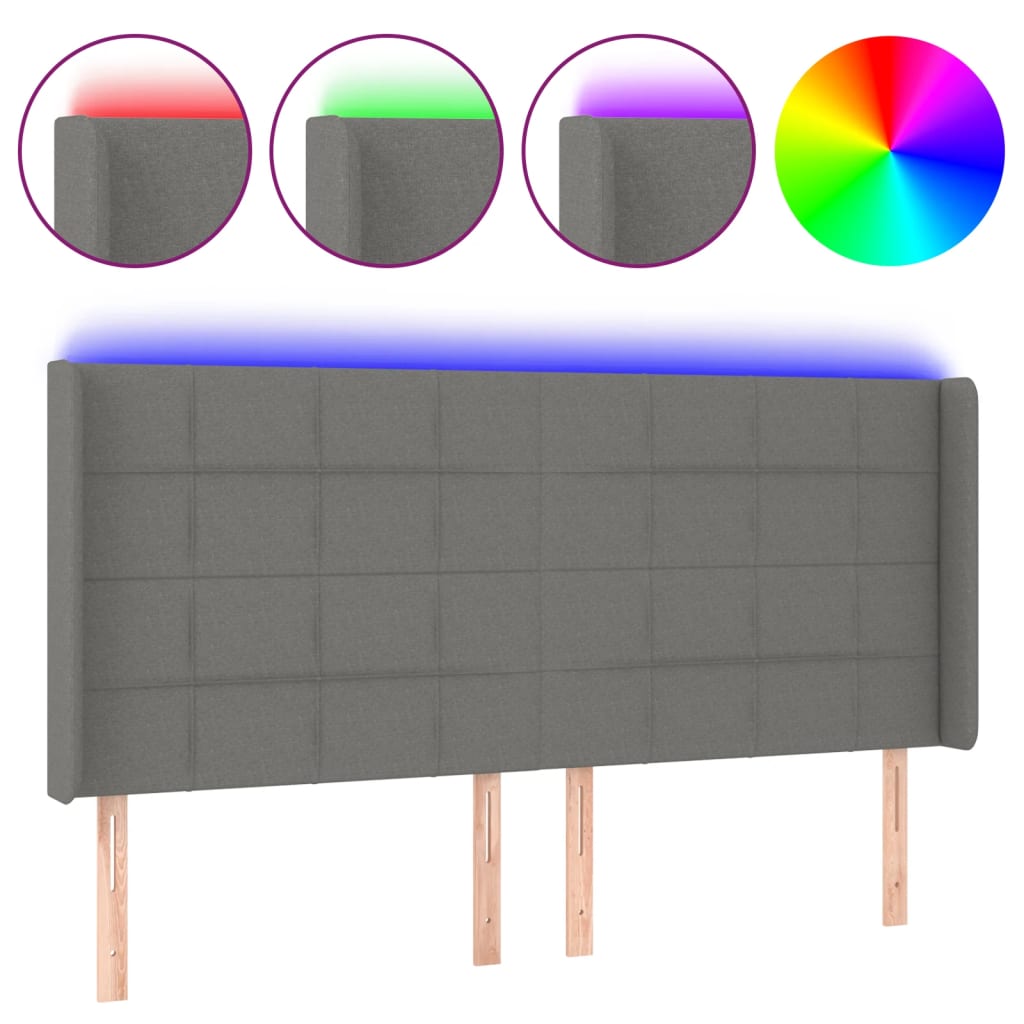 sötétszürke szövet LED-es fejtámla 183x16x118/128 cm