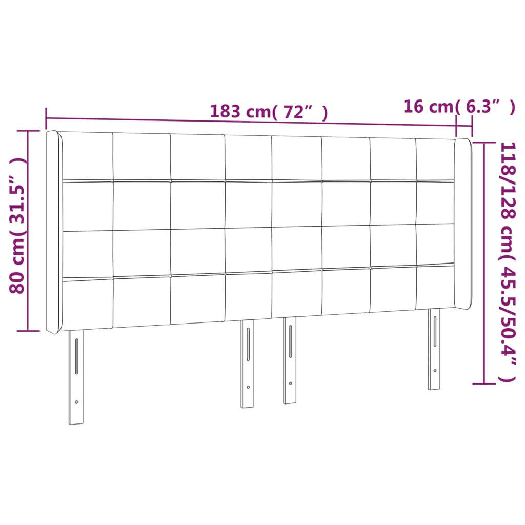 sötétszürke szövet LED-es fejtámla 183x16x118/128 cm