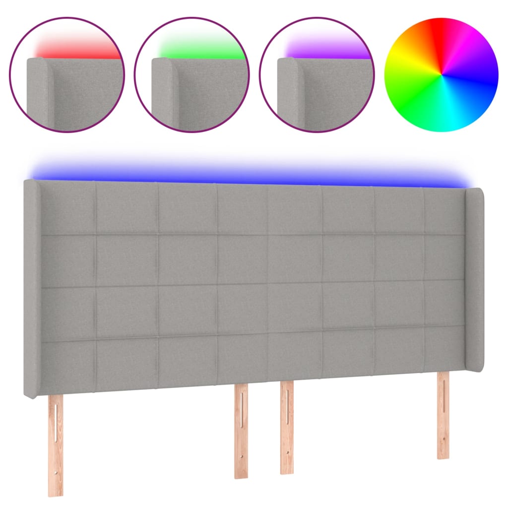 világosszürke szövet LED-es fejtámla 203x16x118/128 cm