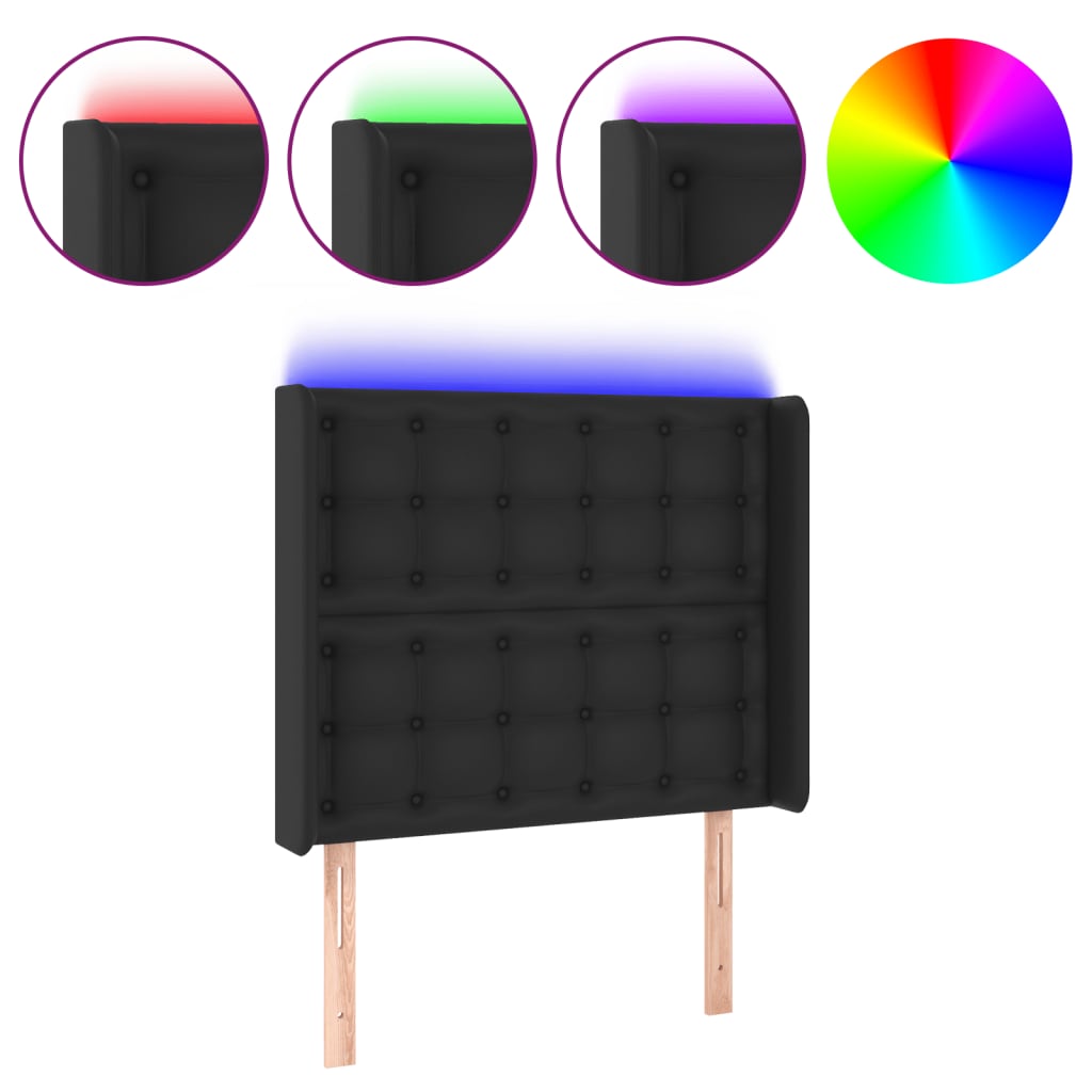 fekete műbőr LED-es fejtámla 83x16x118/128 cm