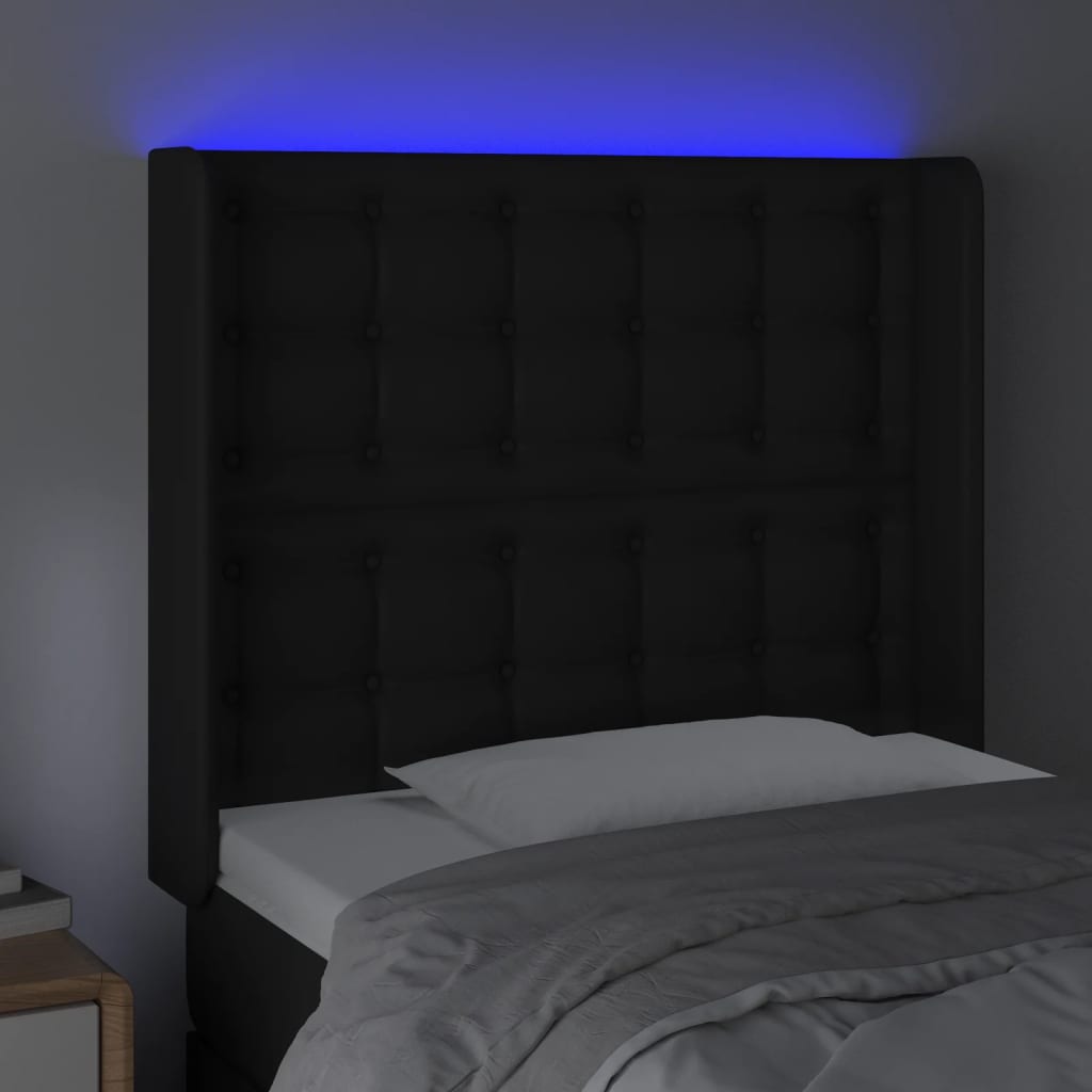 fekete műbőr LED-es fejtámla 83x16x118/128 cm