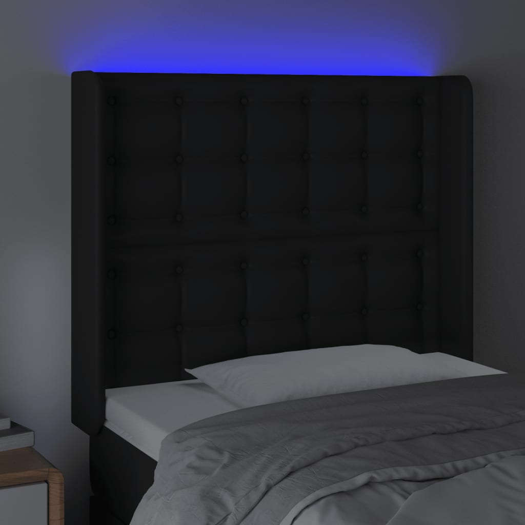 fekete műbőr LED-es fejtámla 93x16x118/128 cm