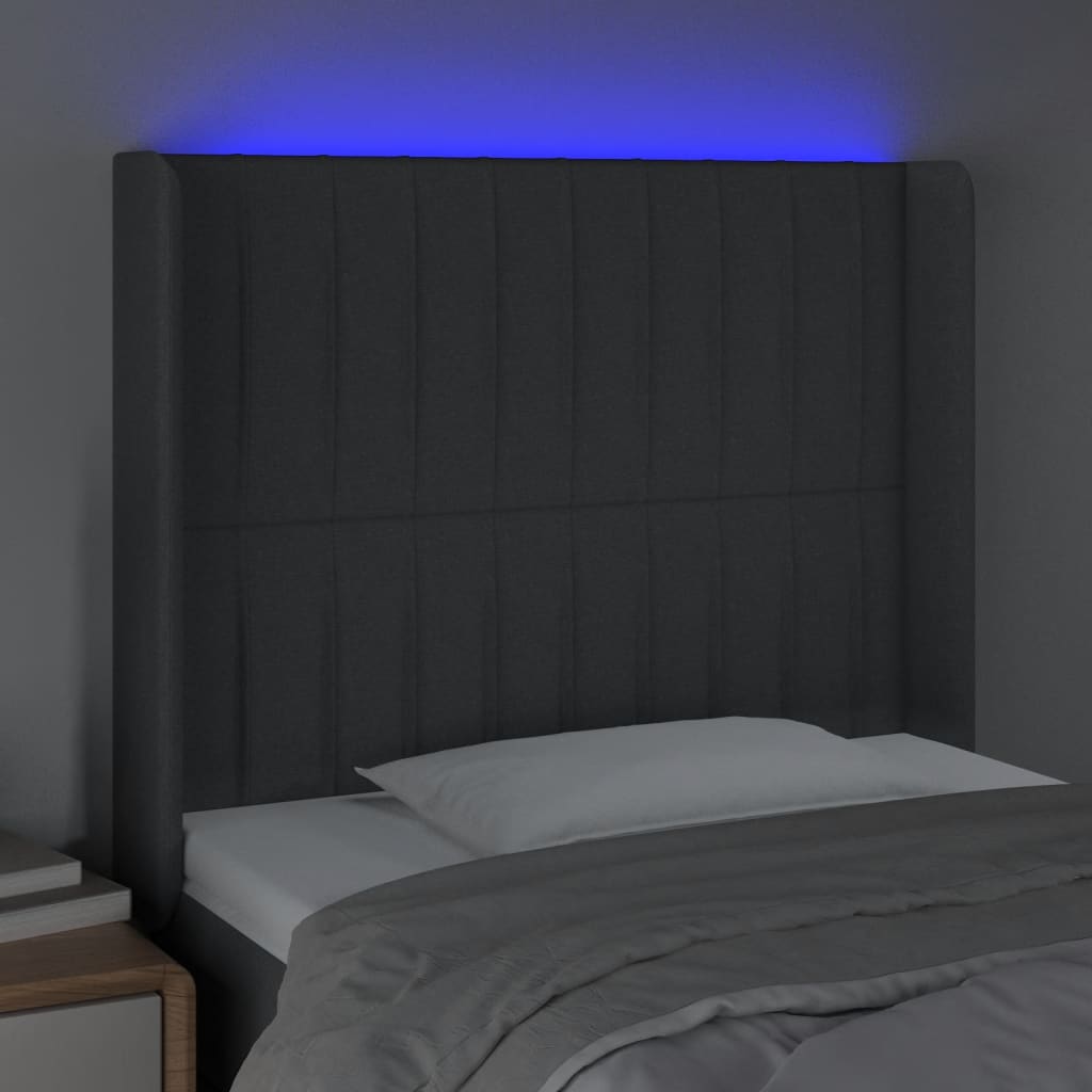 sötétszürke szövet LED-es fejtámla 93x16x118/128 cm