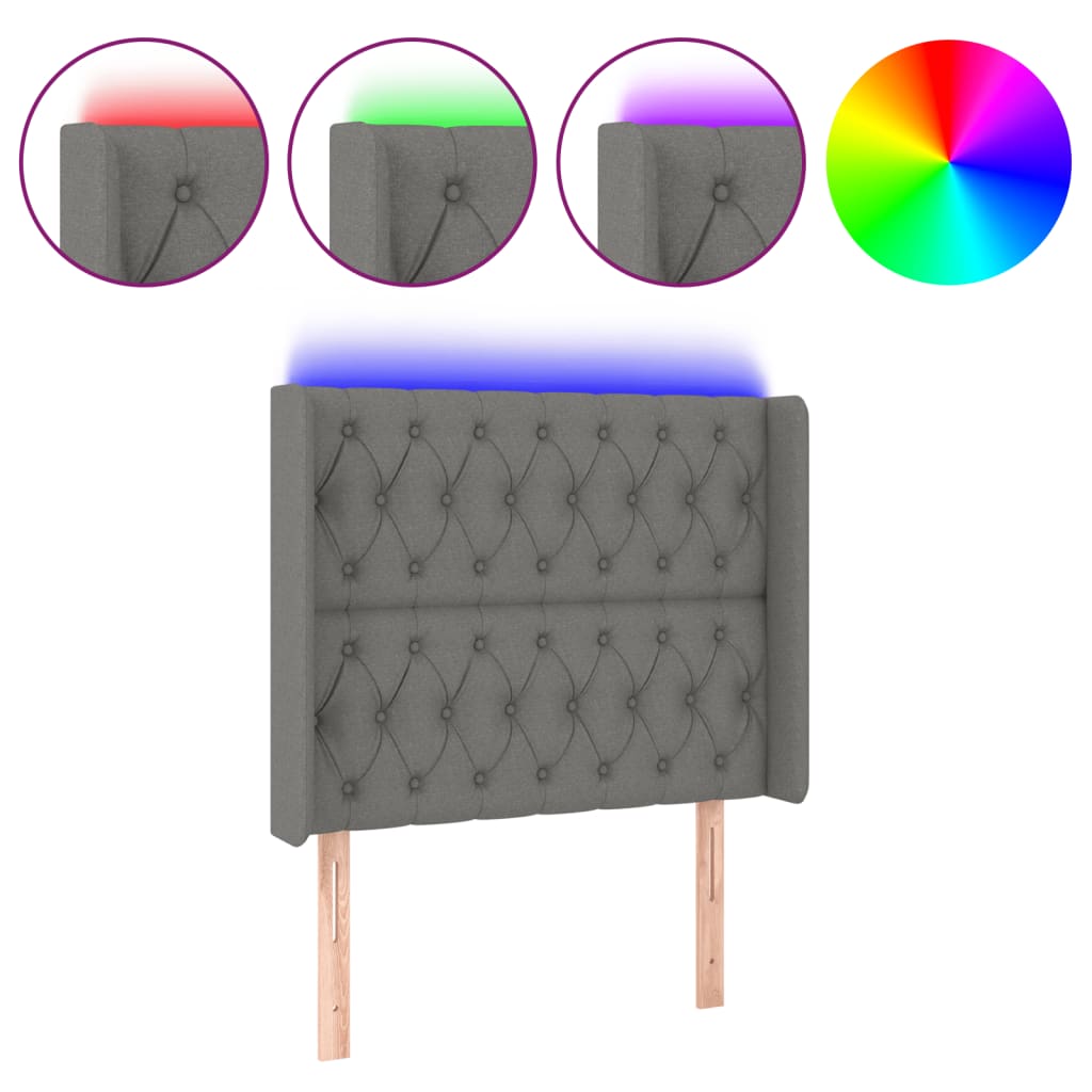 sötétszürke szövet LED-es fejtámla 103x16x118/128 cm