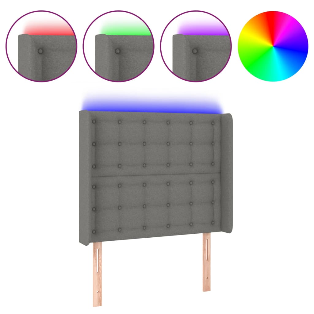 sötétszürke szövet LED-es fejtámla 93x16x118/128 cm